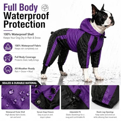 Lovelonglong Dog Hooded Raincoat, Small Dog Rain Jacket Poncho Waterproof Clothes with Hood Breathable 4 Feet Four Legs Rain Coats for Small Medium Large Pet Dogs Purple XS - color: Purple, size: XS (Small Dog ~5lbs)