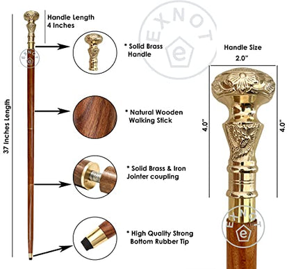 Vintage Brass Handle Victorian Telescope Fold able Wooden Walking Stick Walking Cane Ideal Gift