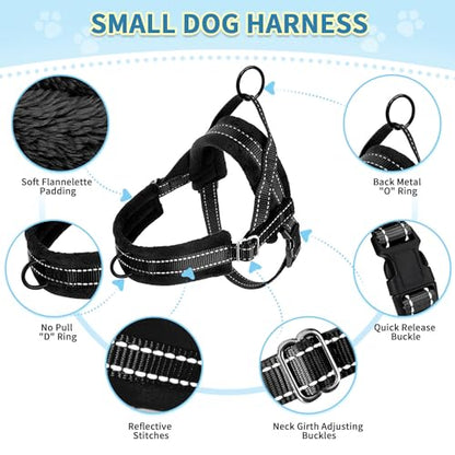 SlowTon No Pull Small Dog Harness and Leash Set with Front Clip | Soft Padded, Neck & Chest Adjustable, Lightweight, Anti-Twist, Puppy Vest Harness Pet Lead Combo for Small Medium Dog, B, XS - color: Black, size: X-Small