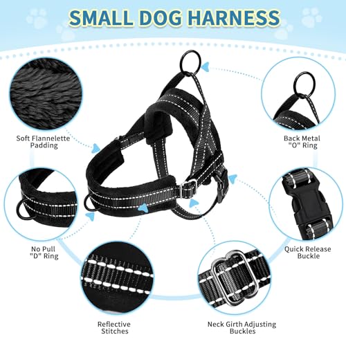 SlowTon No Pull Small Dog Harness and Leash Set with Front Clip | Soft Padded, Neck & Chest Adjustable, Lightweight, Anti-Twist, Puppy Vest Harness Pet Lead Combo for Small Medium Dog, B, S - color: Black, size: Small