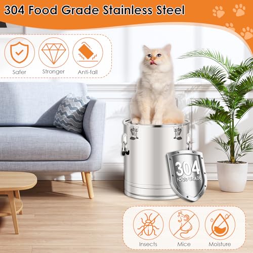 Stainless Steel Dog Food Storage Container,20LB/25LB Airtight Dog Food Storage Container with Lid to Keep Fresh,Easy Clean Large Pet Food Storage Container with Scoop for Cat Food,Chicken Feed,Rice - size: 20 LBS