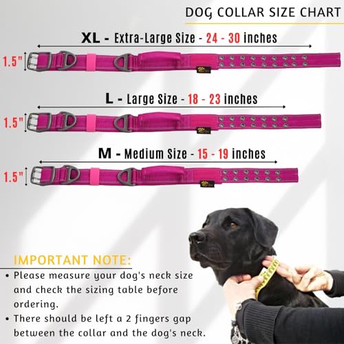 ADITYNA Heavy Duty Magenta Dog Collar for Medium Dogs with Traffic Handle - color: Magenta, size: Medium: Fit 15-19" Neck
