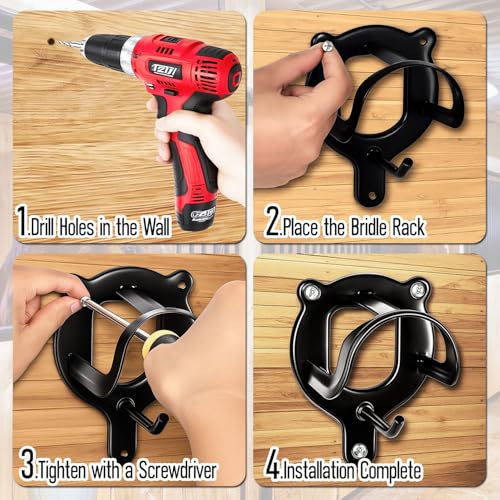 3 Pack Horse Bridle Rack Bridle Hooks – Metal Tack Hanger with Tubes & Screws for Horse Barn, Stable, or Garage Storage, Matte Black