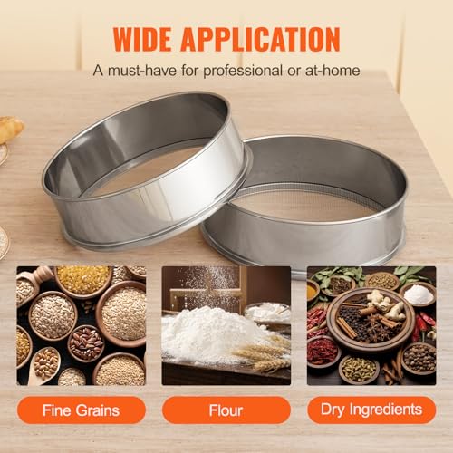 VEVOR Flour Sieve, 10 Mesh Sifter, 304 Stainless Steel Food-grade Fine Mesh Strainer, Dia. 12.6" for Baking, 5 Sizes Mesh Hole for Mungbean, Rice, Pearl Powder - style: 10 Mesh
