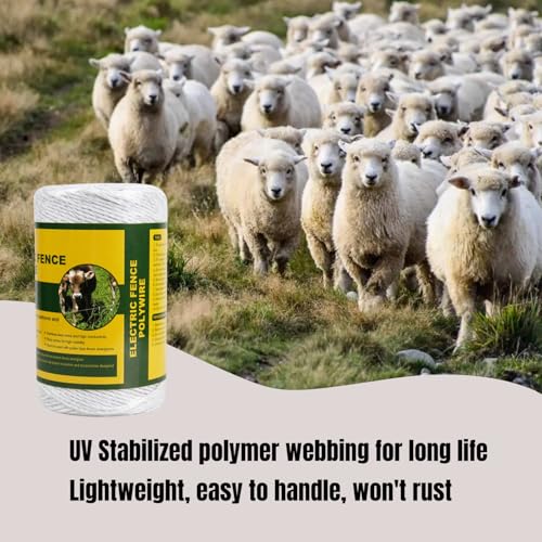 Portable Electric Fence Polywire, 656 Feet 200 Meter, 6 Conductors, White Color