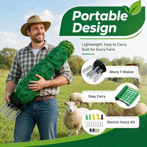 Electric Fence Netting, 49.6" H x 164'L, Electric Poultry Fence, Net Fencing Kit, Movable Livestock Nets for Yard,Backyards,Farms,Ranches, Energizer Not Included - size: 164'L x 49.6" H