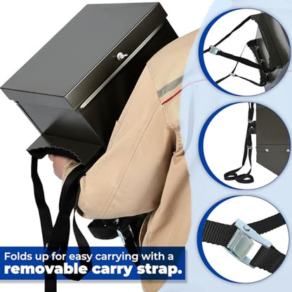 ECOTRIC Livestock Feeder with Waterproof Cover and Mounting Straps, Hanging | Deer Gravity Feeder, Steel Black