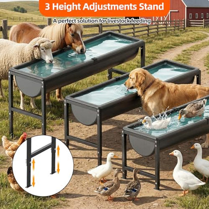 Livestock Water Trough 12 Gallon | Animal Waterer with Adjustable Stand, Easy to Assemble and Carry, Feeding Goat, Sheep, Horse, Dog in Farm - size: 1 PC