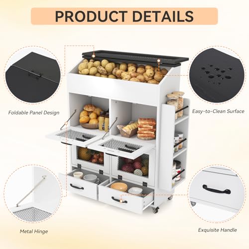 Verano Garden 31.5" Large Potato and Onion Storage Bin on Wheels, Bread Box - color: White, size: 31.5"