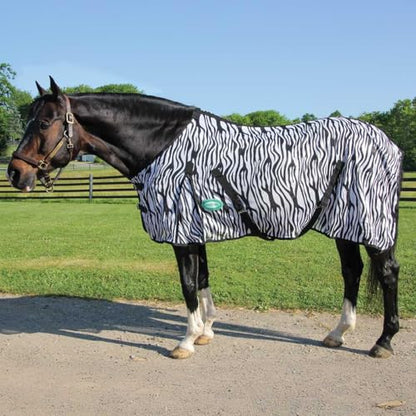 Country Pride Zebra Print Soft Mesh Fly Sheet for Horses, Summer Insect Protection, Adjustable Double Buckle Front, Shoulder Gussets, Removable Leg Straps, Breathable Mesh Horse Blanket (86 in) - size: 86 in