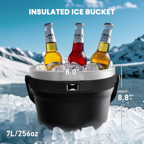 COKTIK 7L Vacuum Insulated Ice Bucket with Lid and Scoop& Tongs，Large capacity Stainless Steel Beverage Bucket for Cocktail, Champagne, Wine, Beer，Large Parties（Carbon Black Suit） - color: Carbon Black Suit