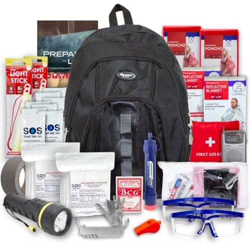 Essentials Complete Deluxe Survival Kit 2 & 4 Person | Bug-Out-Bag | Emergency Go Bag Kit for Wildfires, Hurricanes, and Other Natural Disasters - size: 2 Person