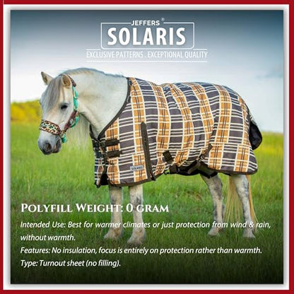 Jeffers Pony Poppins Solaris 1200 Denier Turnout Blanket Brown & Cream Plaid 60" - Waterproof, Breathable Horse Blanket with 0 gram Polyfill, No Insulation, Ideal Protection for Wind & Rain, - size: 63"