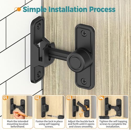 Barn Door Lock 2.4" 90/180 Flip Gate Latch, Black 1-Pack - color: Black-1 Pc