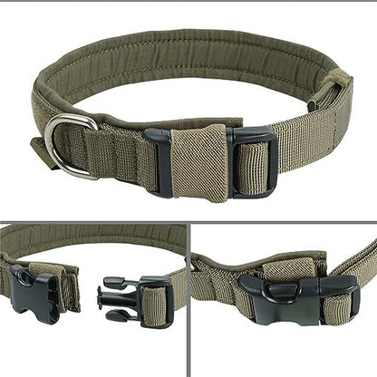 EXCELLENT ELITE SPANKER Tactical Nylon Padded Medium Dog Collar Adjustable - color: Ranger Green, size: M-(15.4"-19.3")