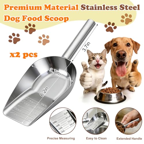 Mity rain 2PCS Dog Food Scoop Stainless Steel with Long Handle - size: 2.0 CUP