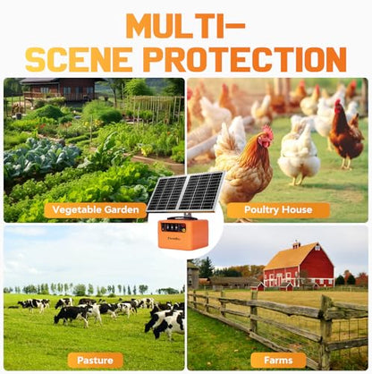 24 Hour Solar Electric Fence Charger, 30 Miles Solar Fence Energizer, 12KV Adjustable Output, 1.5J Solar Charger, 15W Solar Powered Electric Fence Kit for Livestock, Predator Protection