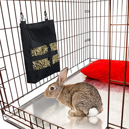Frienda 2 Pcs Guinea Pig Hay Bag 11 x 9.1 Inch Guinea Pig Hanging Hay Feeding Bag Storage Dispenser for Chinchilla Hamster Bunny Small Animal Pet(Black)