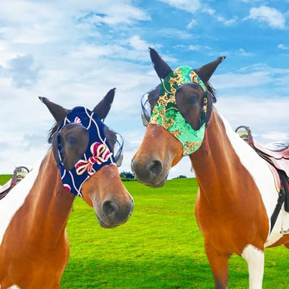 Super Comfort Fly Marsks for Horses of 2pcs Set-Horse FlyMask with Ears- Elasticity Fly Mask with UV Protection（Size：L - size: 2 pcs