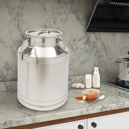 Milk Bucket 50L/13gal Stainless Steel Milk Transport Barrel with Lid, Heavy Duty Milk Jugs with 3 Sealing Clips and 2 Sturdy Handles for Oil, Milk, Coffee, Wine, Tea, Honey - size: 50L