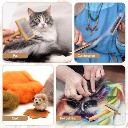MECCANIXITY 2 Pcs Wool Carder, Hand Carding Brush 2 Large Wooden Pet Grooming Tool for Needle Felting Pet Grooming Weaving Craft Supplies, Black, Wood Color - style: 2 Large