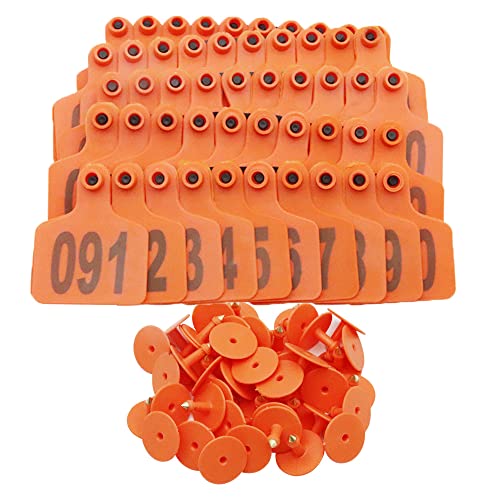Cattle Ear Tags Large Plastic Livestock Ear Tag Marker for Pig Goat Cattle Cow Animal Identification Ear Tags, Numbered 001-100 (Orange) - style: Orange