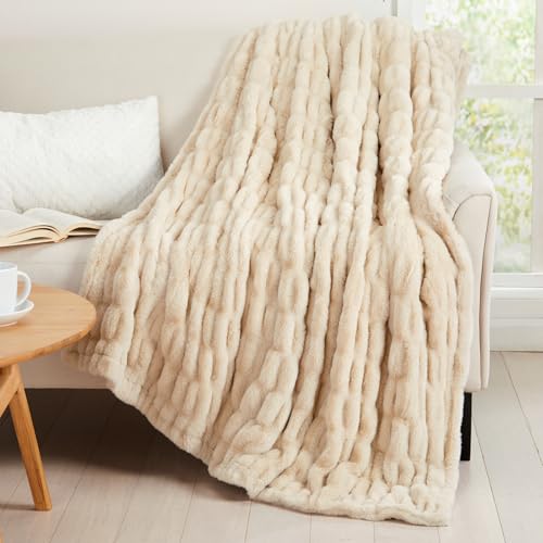 Springtree Home Luxury Micro Plush Throw Blanket | Thick Faux Fur | Beige | Lily Collection | 50" x 60" | Beige Blanket | Ultra Plush - color: Summer Sand, size: 50" x 60" (Medium)
