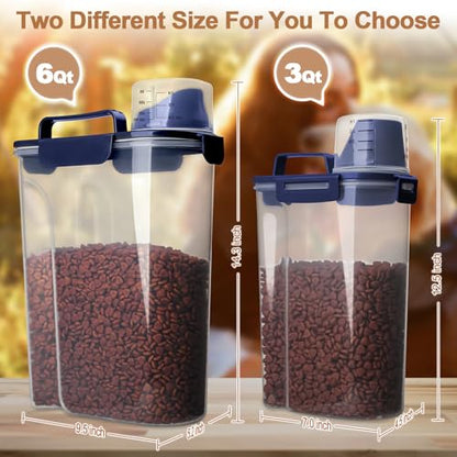TIOVERY Dog Food Storage Container, 5-7 Lbs Airtight Pet Food Container, Cat Food Container Dispenser with Portable Handle, Pouring Spout and 4 Seal Buckles for Dogs Cats 2 Pack Blue - color: Blue 6Qt + 3Qt