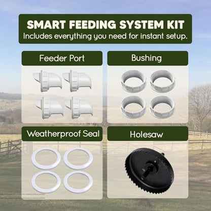 Poultry Pro Feeder DIY Port PVC Gravity Fed Chicken Feeder 4 Ports and Hole Saw | Use for Buckets, Barrels, Bins, Troughs | Rain Proof, Weather Resistant, No Waste Chicken Feeders - style: Original Feeder 4 Pack