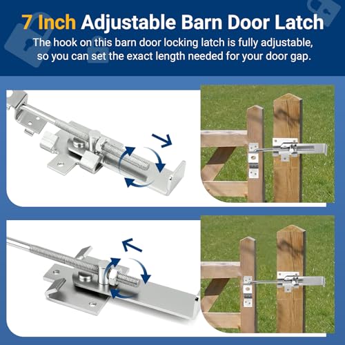 7 Inch Barn Door Jamb Latch with Hook for Barn & Bi‑Parting Sliding Doors