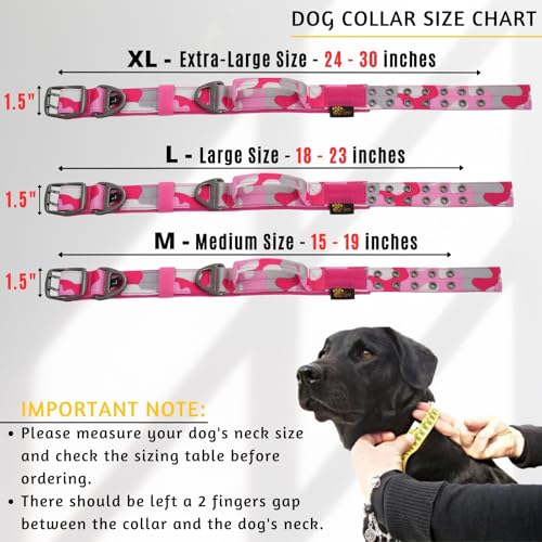 ADITYNA Heavy Duty Pink Dog Collar for Medium Dogs with Traffic Handle - color: Camo Pink, size: Medium: Fit 15-19" Neck