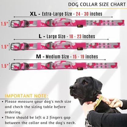 ADITYNA Heavy Duty Pink Dog Collar for Medium Dogs with Traffic Handle - color: Camo Pink, size: Medium: Fit 15-19" Neck