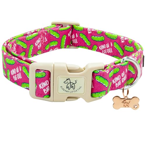 Elegant little tail Dog Collar, Dill Pickle Print Pink Puppy Male Adjustable Cotton Pet Collar with Quick Release Buckle for Small Medium Large Dogs - color: Pink Dill Pickles, size: X-Small (Pack of 1)