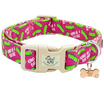 Elegant little tail Dog Collar, Dill Pickle Print Pink Puppy Male Adjustable Cotton Pet Collar with Quick Release Buckle for Small Medium Large Dogs - color: Pink Dill Pickles, size: X-Small (Pack of 1)