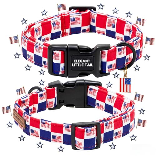 Elegant Little Tail 4th of July Dog Collar with Pendant, American Dog Collars Patriotic Red White Blue Pattern, Sturdy Quick-Release Plastic Buckle Adjustable Pet Collar for X-Small Dogs - color: Independence-CheckeredAmericanFlag, size: X-Small (Pack of