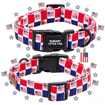 Elegant Little Tail 4th of July Dog Collar with Pendant, American Dog Collars Patriotic Red White Blue Pattern, Sturdy Quick-Release Plastic Buckle Adjustable Pet Collar for X-Small Dogs - color: Independence-CheckeredAmericanFlag, size: X-Small (Pack of