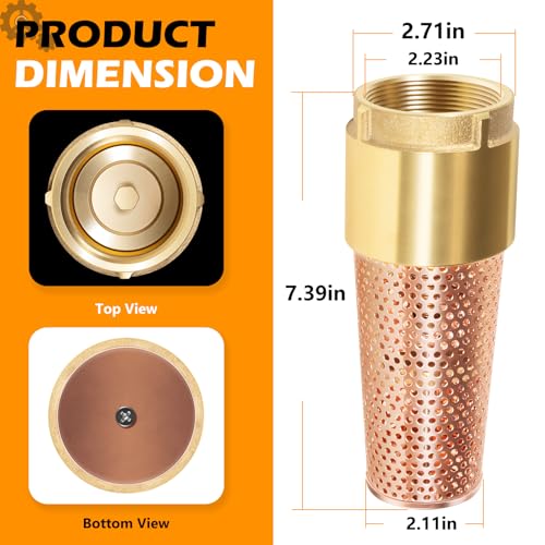2 Inch Foot Valve for Irrigation Pump, One-Way With ZEBRA MUSSEL Strainer | No-Lead Brass Foot Valve