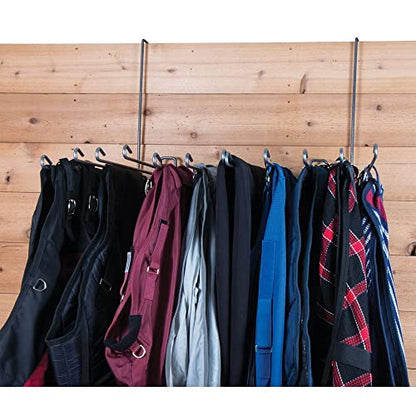 Pro Series Swing Arm Blanket and Saddle Pad Rack | Efficient Organization & Drying | Expansive Capacity up to 12 Items | Dual-use, Home or On-the-Go | Durable Gray Armor Coated Steel