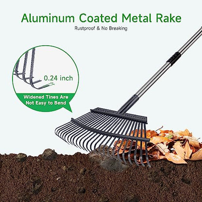 Rake for Leaves Heavy Duty 72 Inch Long Expandable Leaf Rake, 18 Inch Wide Garden Rakes with 25 Reinforced Tines and Stainless Steel Handle for Lawn, Yard, Leaf Cleanup - size: 25Tine