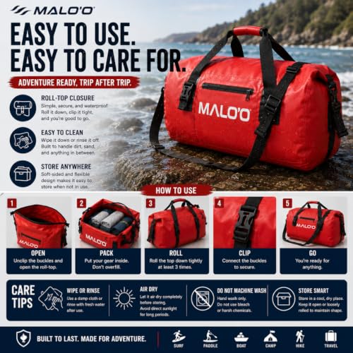 Malo’o Waterproof Dry Duffel, Heavy-Duty Roll Top Waterproof Gear Bag with Shoulder Strap & Molle Loops, Marine Duffel for Kayaking, Boating, Camping, Beach & Travel, Grey, 60L - color: Grey, size: 60L