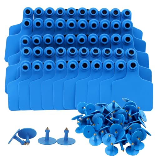 Blank Cattle Ear Tags for Cattle Cows Sheep Pig Goats, Blue, 100 Pieces | Flexible TPU, Livestock Identification Tags,Writable&Waterproof ,Large Size Animal ID Labels, Farm Management - color: Blue
