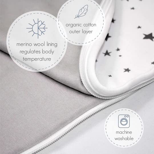 Woolino Toddler Sleeping Sack, 4 Season, Merino Wool and Organic Cotton, Baby Sleep Bag, 2-4 Years, Star Gray - color: Star Gray