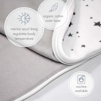 Woolino Toddler Sleeping Sack, 4 Season, Merino Wool and Organic Cotton, Baby Sleep Bag, 2-4 Years, Star Gray - color: Star Gray