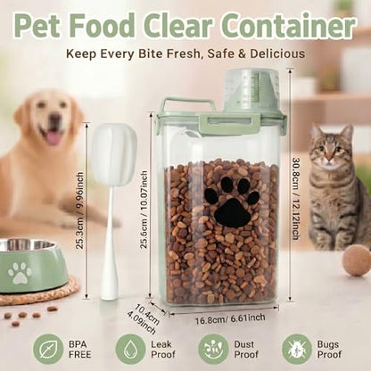 Dog Storage Container with cleaning brush with Measuring Cup - color: 3QT-Green