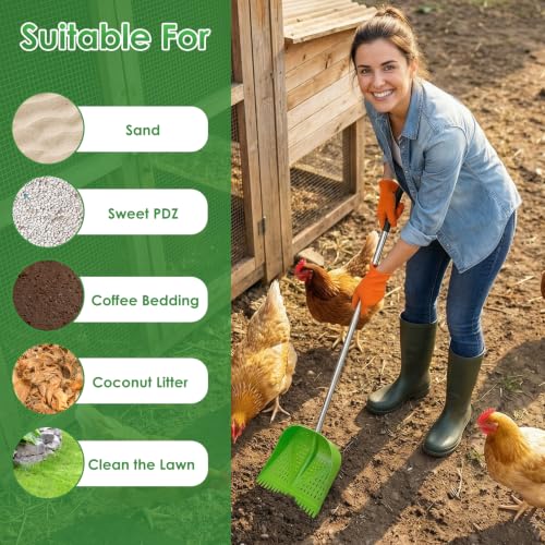 Thiswing Chicken Poop Scooper & Rake 2-in-1, Green