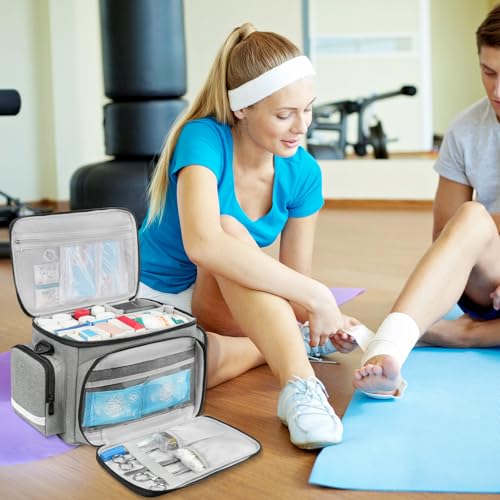 LEFOR·Z Small Medical Bag,First Aid Bag Empty,Home Health Nurse Bag with Detachable Divider,Medical Supplies Storage Tote for Nursing Student,Therapist,Doctors,Grey(11.75 x 7.6 x 8 inch) - style: Gray-small