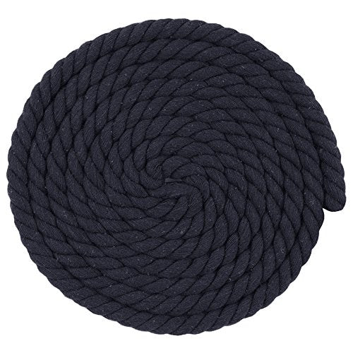 Super Soft 3 Strand Twisted Cotton Rope (Black, 1/2 Inch x 10 Feet) - color: Black, size: 10 Feet X 1/2 Inch