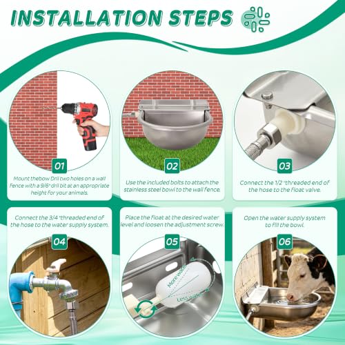 Automatic Livestock Waterer Bowl,304 Stainless Steel Float Valve Pet Bowl