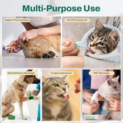 RHINO RESCUE Bundle - Pet First Aid Kit, Emergency Medical Supplies for Dogs & Cats, Safety Essentials Pack with Thermomete+220 Pieces First Aid Kit Refill Bag, Emergency Extra Replacement Supplies