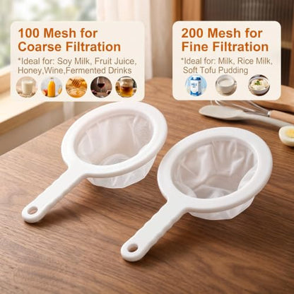 2 Pcs 9 Inch Ultra Fine Mesh Strainer,Plastic Juice Colander for Kefir Grains Greek Yogurt Kombucha Cold Brew Coffee